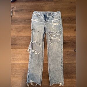 American Eagle Outfitters Mom Jean Ripped Light Blue Jeans